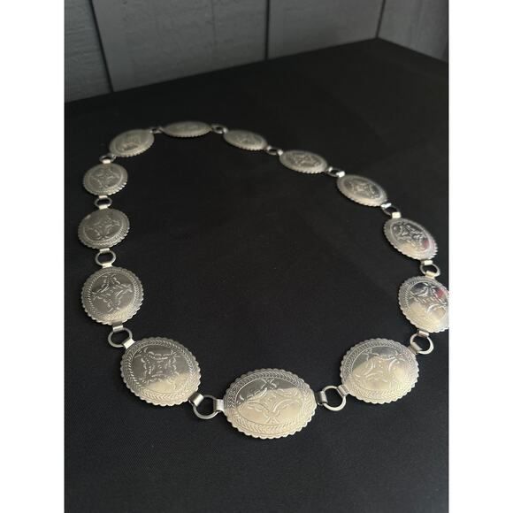 Vintage SilverTone Chain Link Southwestern Western Concho Belt 36 Inch